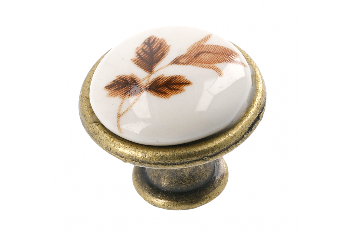 Porcelain knob J4 antique brass B-autumn rose