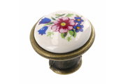 Pomo de porcelana J4 latón antiguo R-pink flower