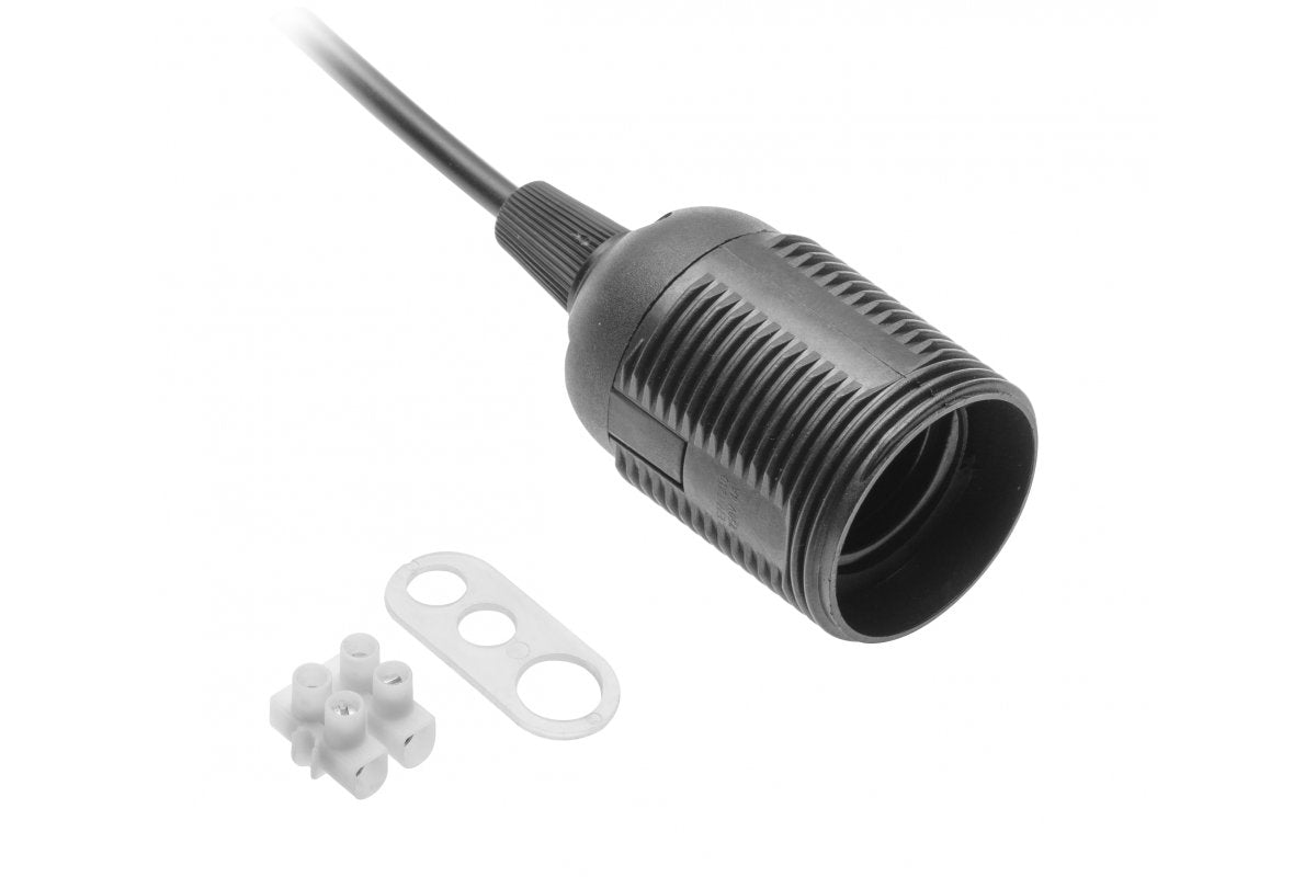 E27 socket with cable and connection block,AC220-240V,max.60W,2x0,75mm2,black