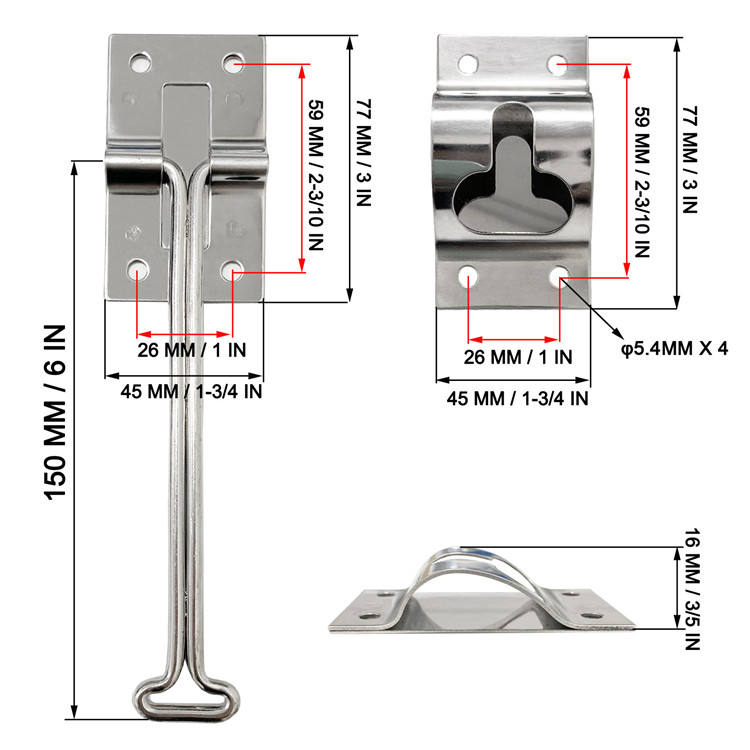 GL- 16516S Heavy Duty 6 Inch  T Bar Door Hold Back Latch for Trucks Caravans Camper Trailers