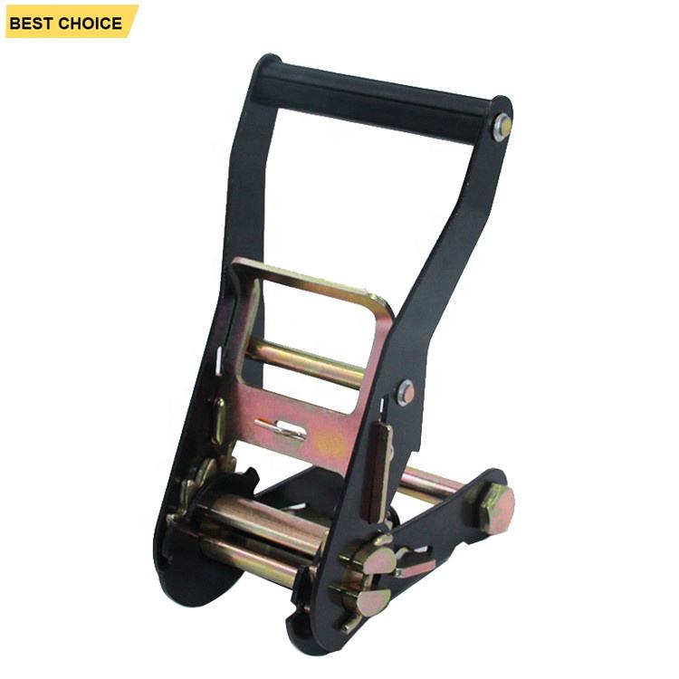 Black Metal 50mm Ratchet Buckle with Rubber Handle Cargo Lashing Buckle for Truck Accessories for Ski Storage