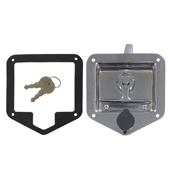 GL-12114 Polished 304 Stainless Steel Lock Straight Handle T-bar Truck Paddle Latch Tool Box Drawer Recessed Hook Cam Lock