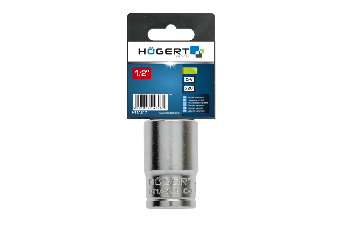 Socket 1/2“, hexagon metric, CrV steel, 21 mm DIN 3124��