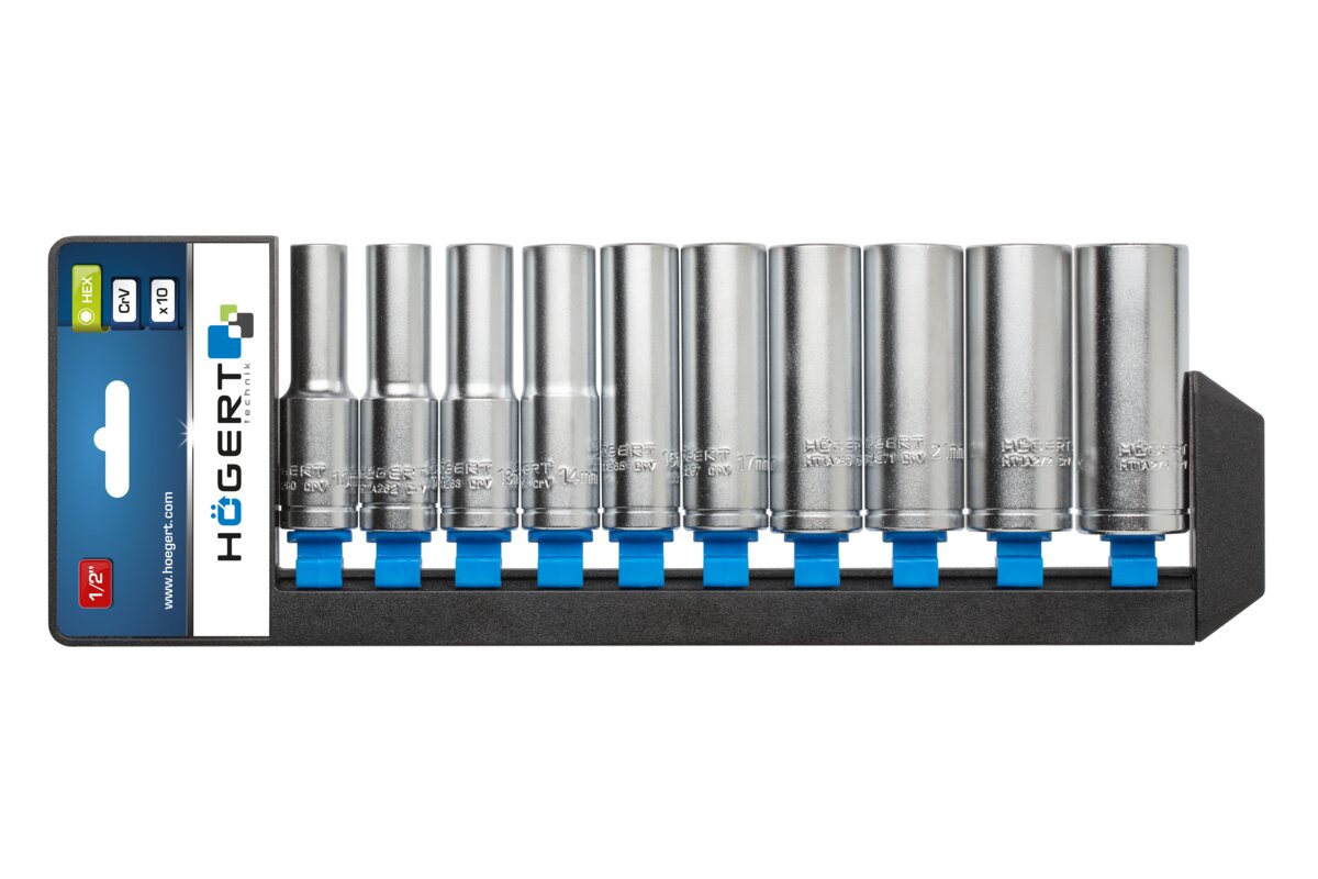 Hogert 1/2" Deep socket set, 10 pcs