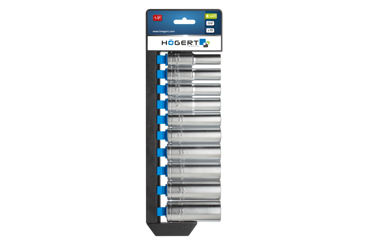 Hogert 1/2" Deep socket set, 10 pcs