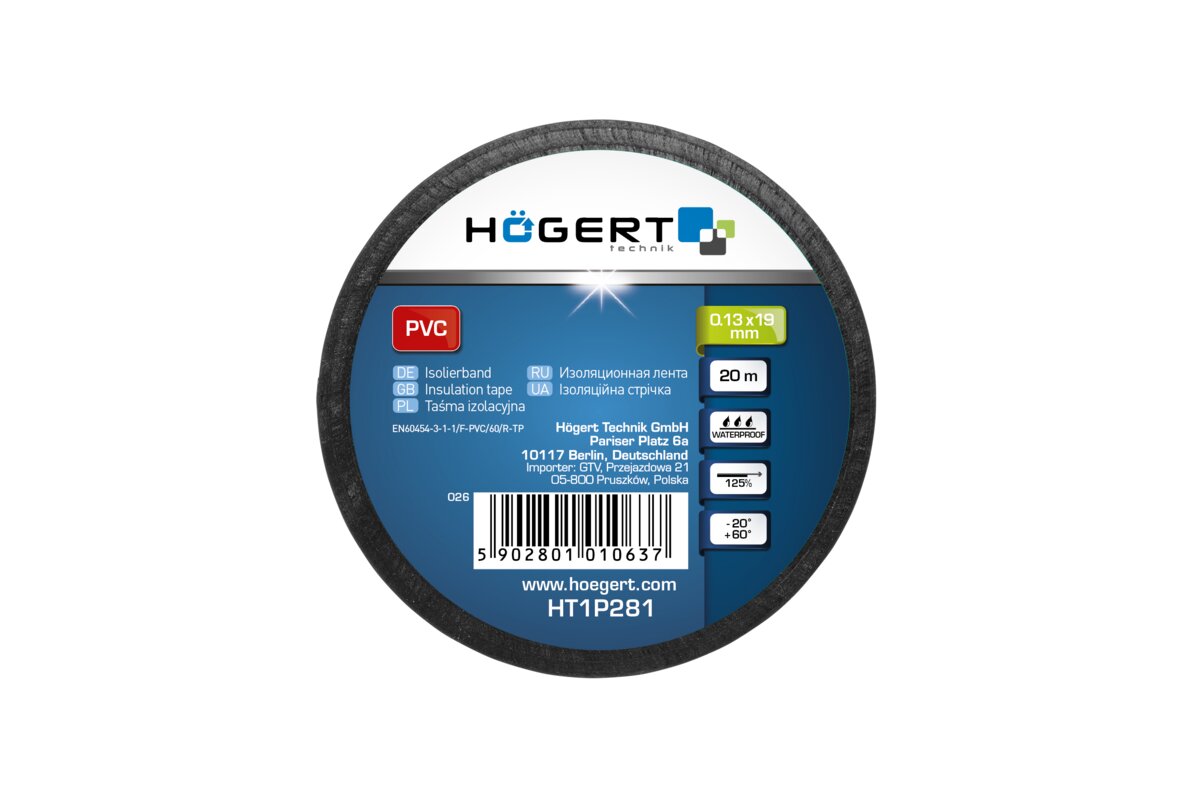 Hogert Insulation tape 0.13 mm x 19 mm x 20 m, black