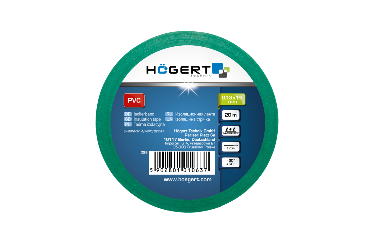Hogert Insulation tape 0.13 mm x 19 mm x 20 m, green