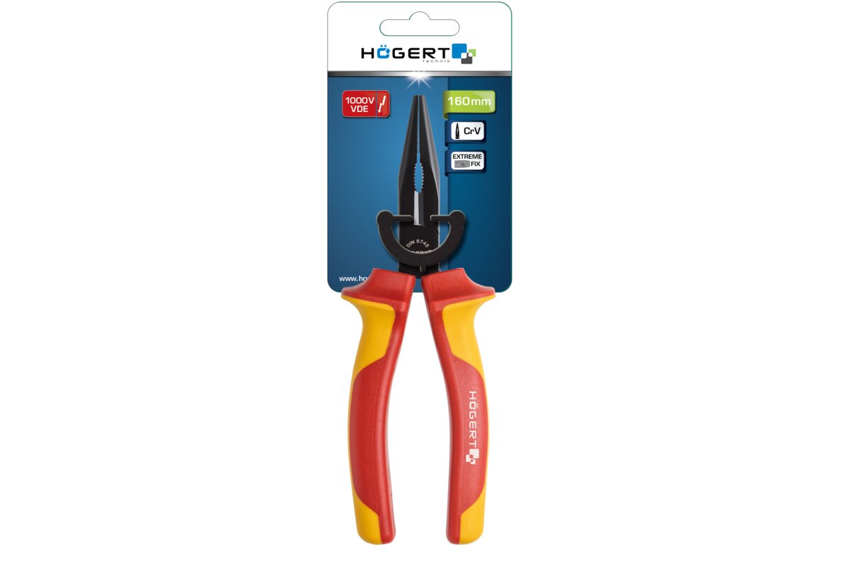 Hogert Long nose plier 160 mm, 1000V