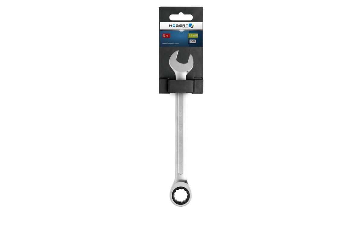 Hogert Combination ratchet spanner, CrV steel, 17 mm, 72T