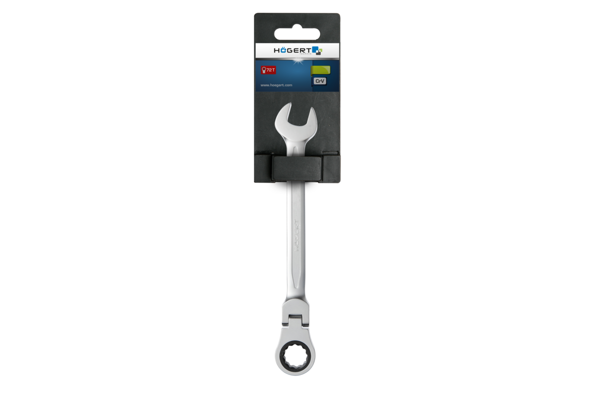Hogert Combination ratchet spanner with flex head, CrV steel, 15 mm, 72T��