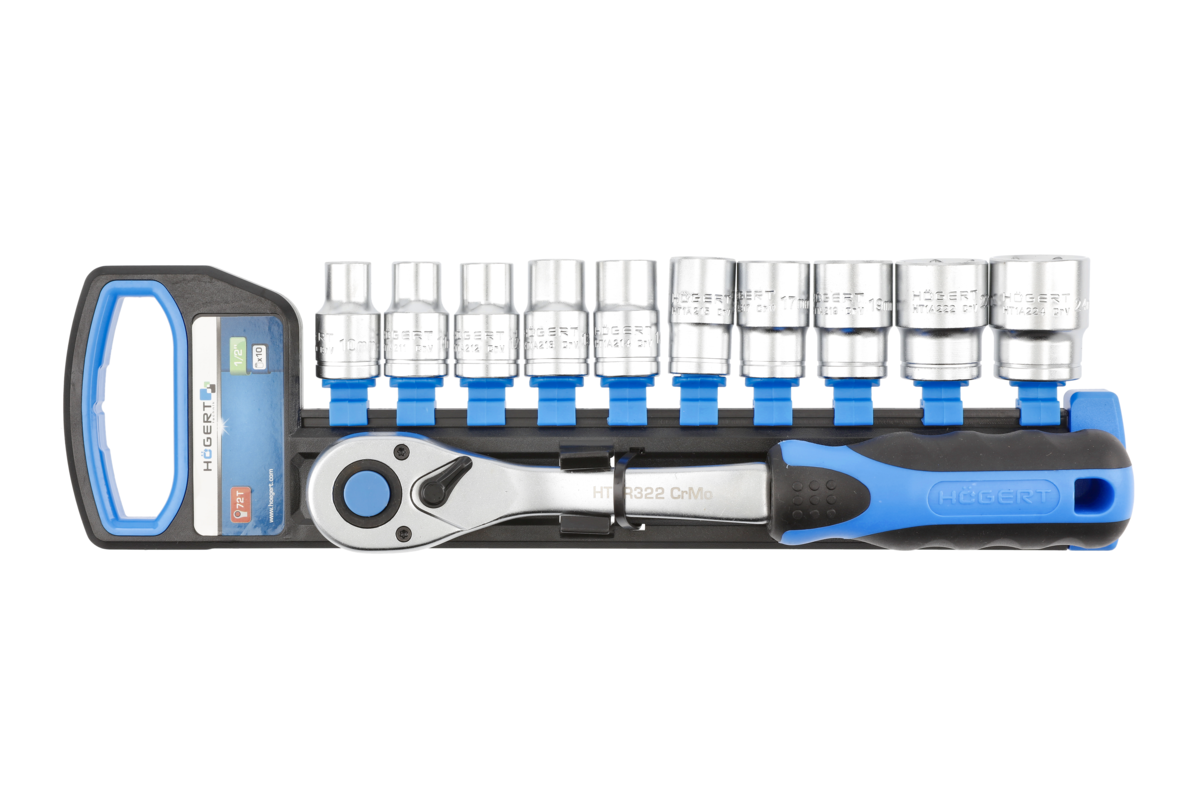 Sockets set with ratchet handle 1/2?, CrV steel, 72 T, 11 pcs