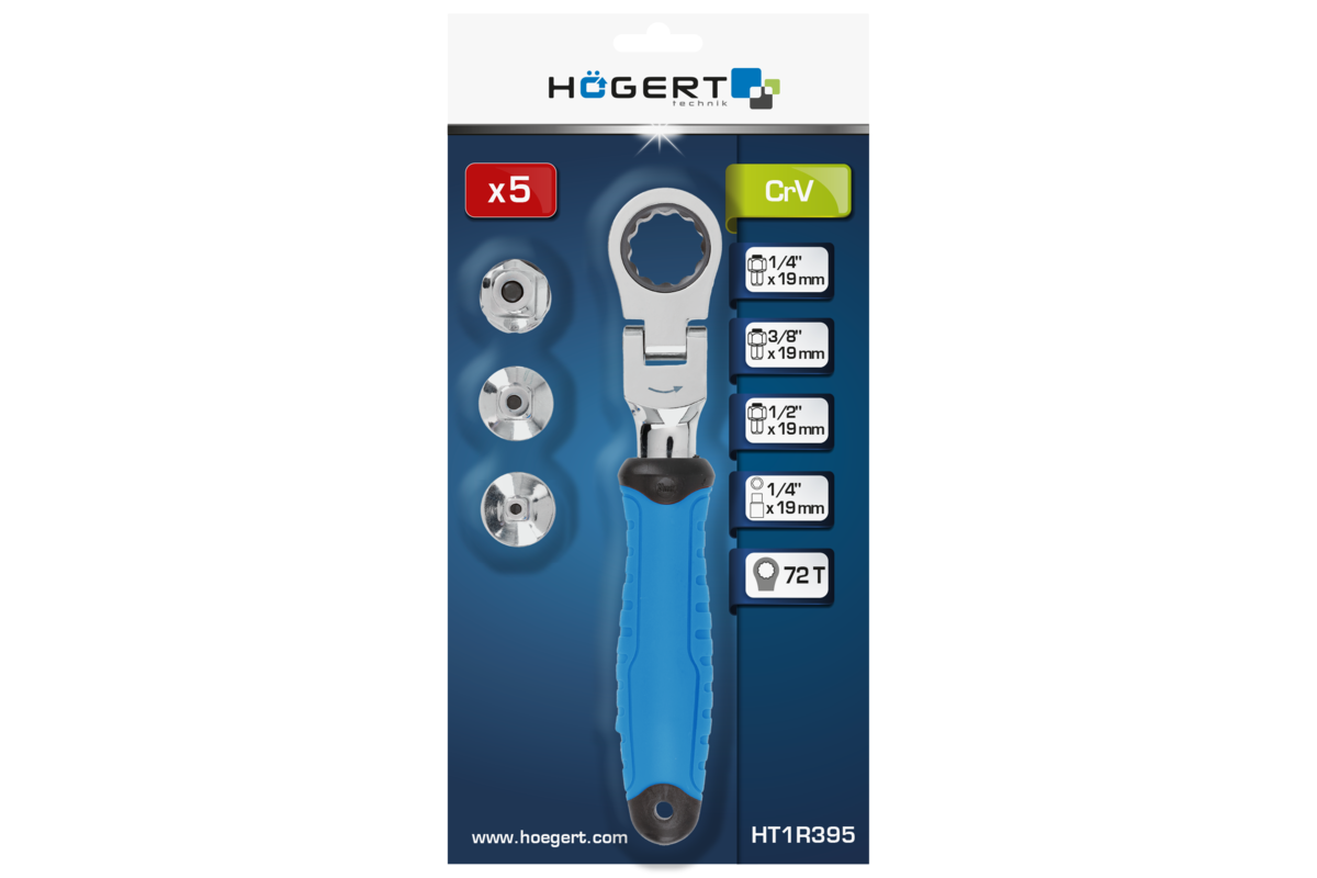 Wrench with ratchet and joint with replaceable adapters 5 pcs