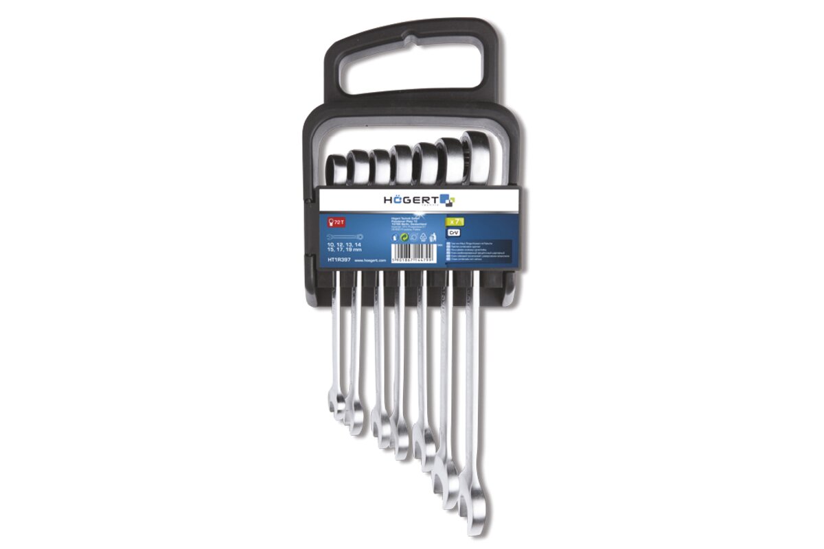 Hogert Combination ratchet spanners set, 7 pcs, 10-19 mm