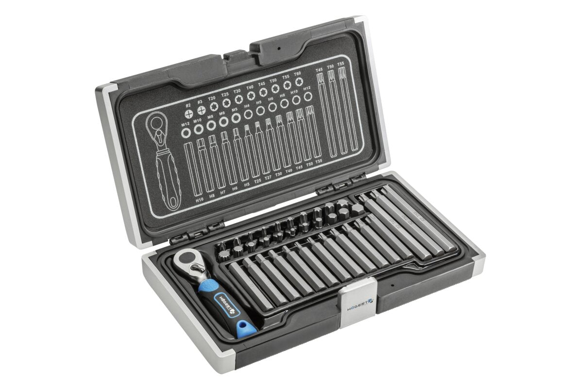 Hogert 37-piece screwdriver bits set with ratchet handle