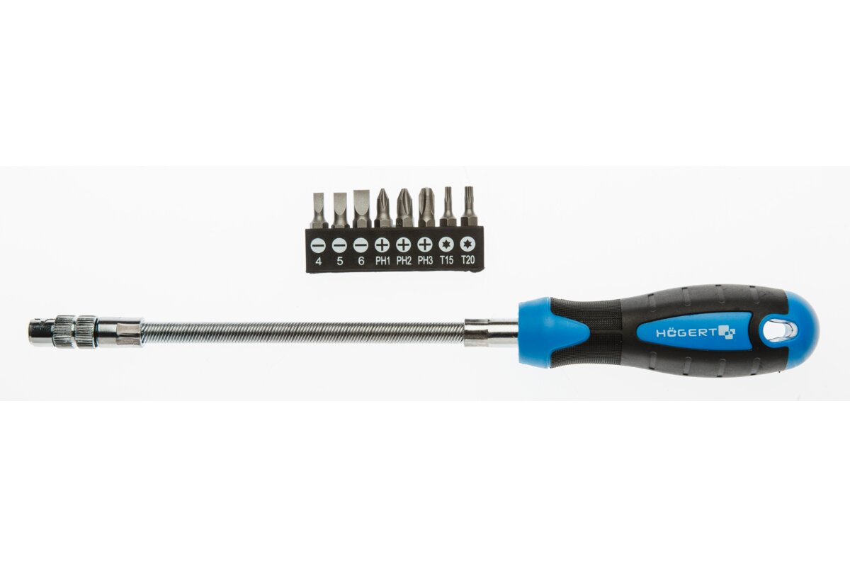 Hogert Flexible shaft screwdriver and interchangeable bits