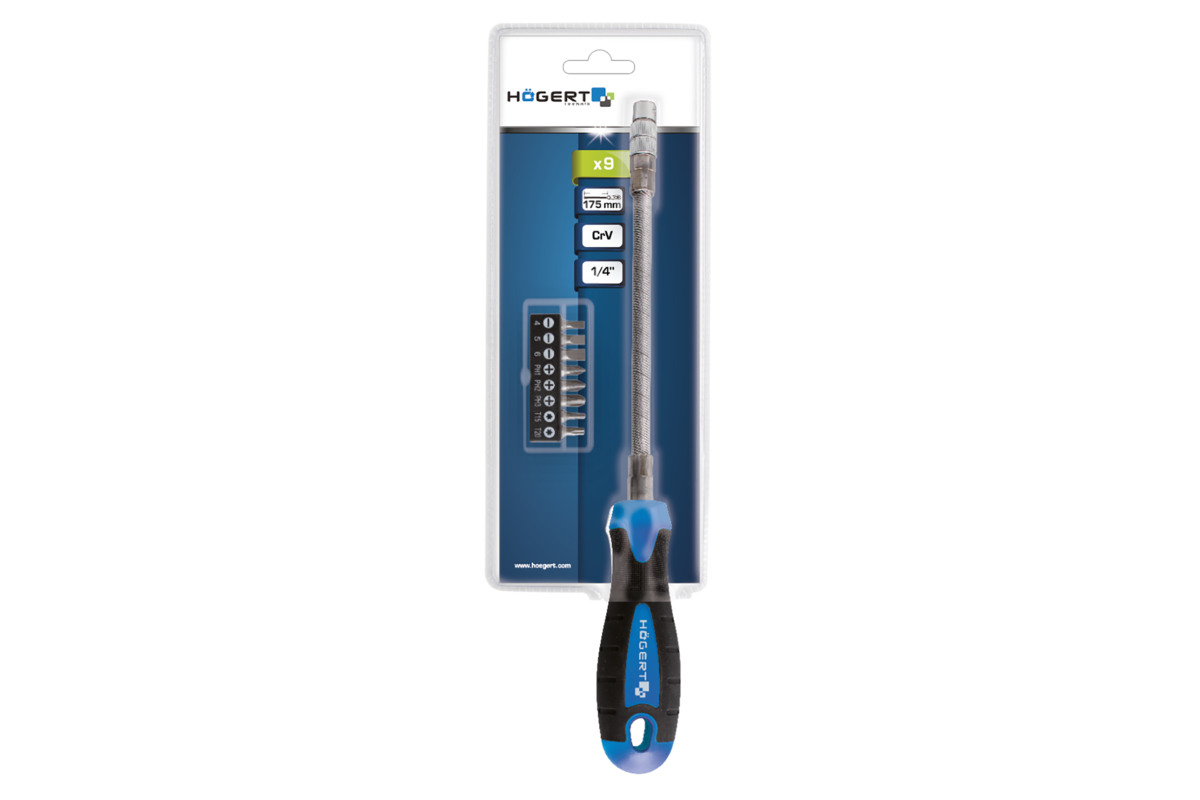 Hogert Flexible shaft screwdriver and interchangeable bits