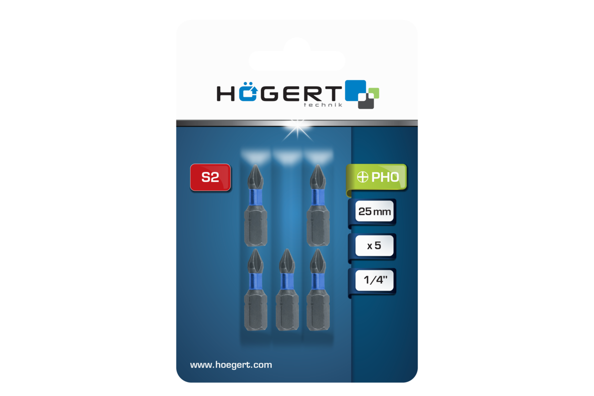 Hogert Power screwdriver bit PH0 25mm 5 PCS