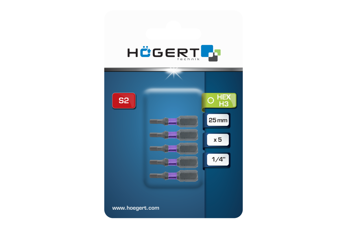 Hogert Power screwdriver bit Hex H3 25mm 5 PCS