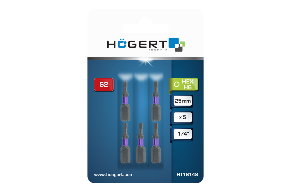 Hogert Power screwdriver bit Hex H6 25mm 5 PCS