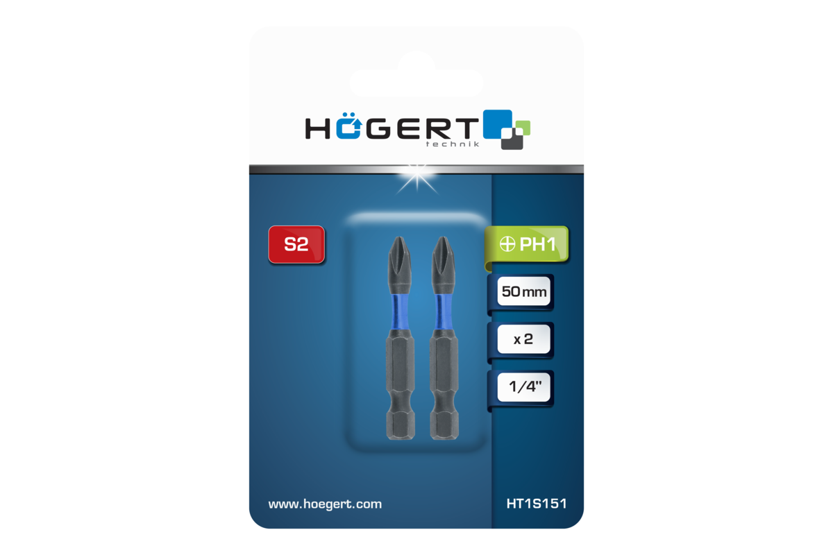 Hogert Power screwdriver bit PH1 50mm 2 PCS