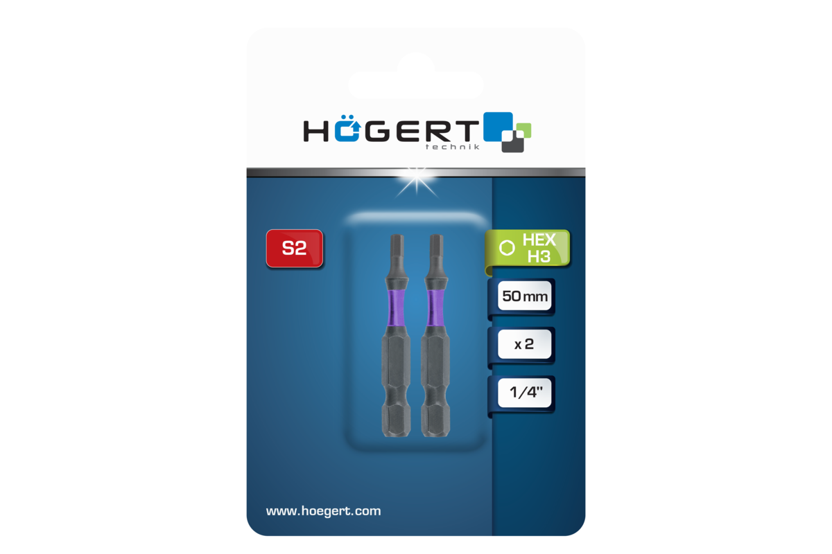 Hogert Power screwdriver bit Hex H3 50mm 2 PCS