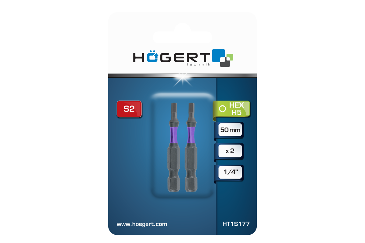 Hogert Power screwdriver bit Hex H5 50mm 2 PCS