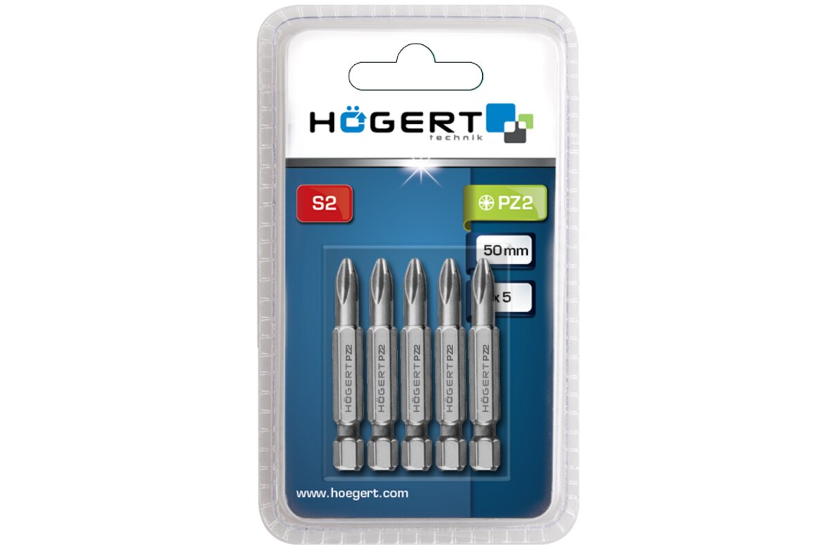 Screwdriver bit, PZ2, 50 mm, 5-piece blister