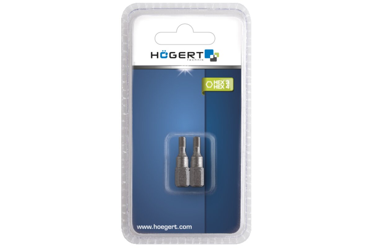 Screwdriver bits, HEX3, HEX4 Mix 25 mm, S2 steel, slim, 2- piece blister