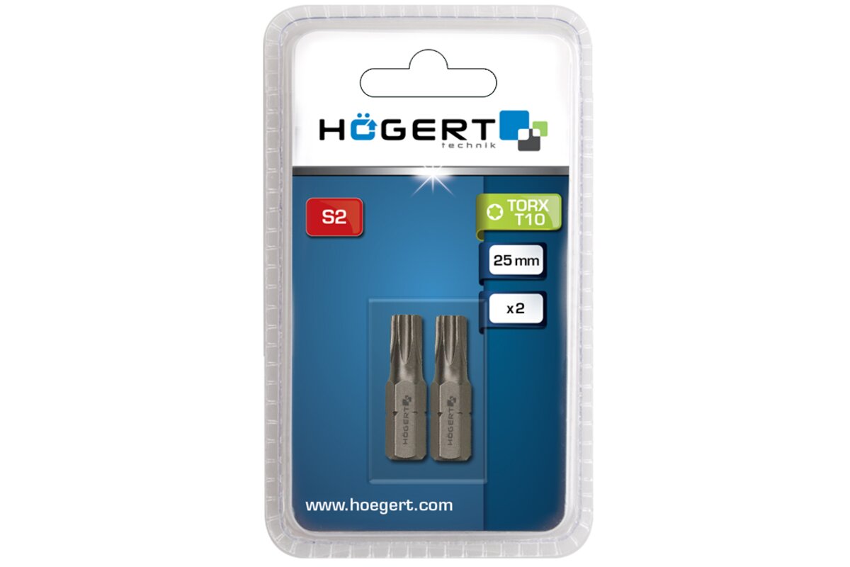 Hogert Screwdriver bit, TORX 10, 25 mm, S2 steel, 2- piece blister