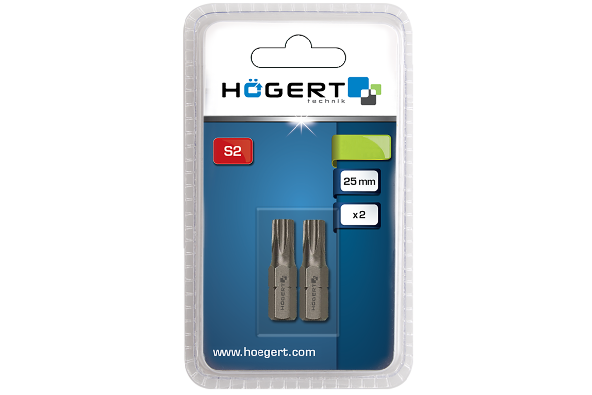 Hogert Screwdriver bit, TORX 25, 25 mm, S2 steel, 2- piece blister