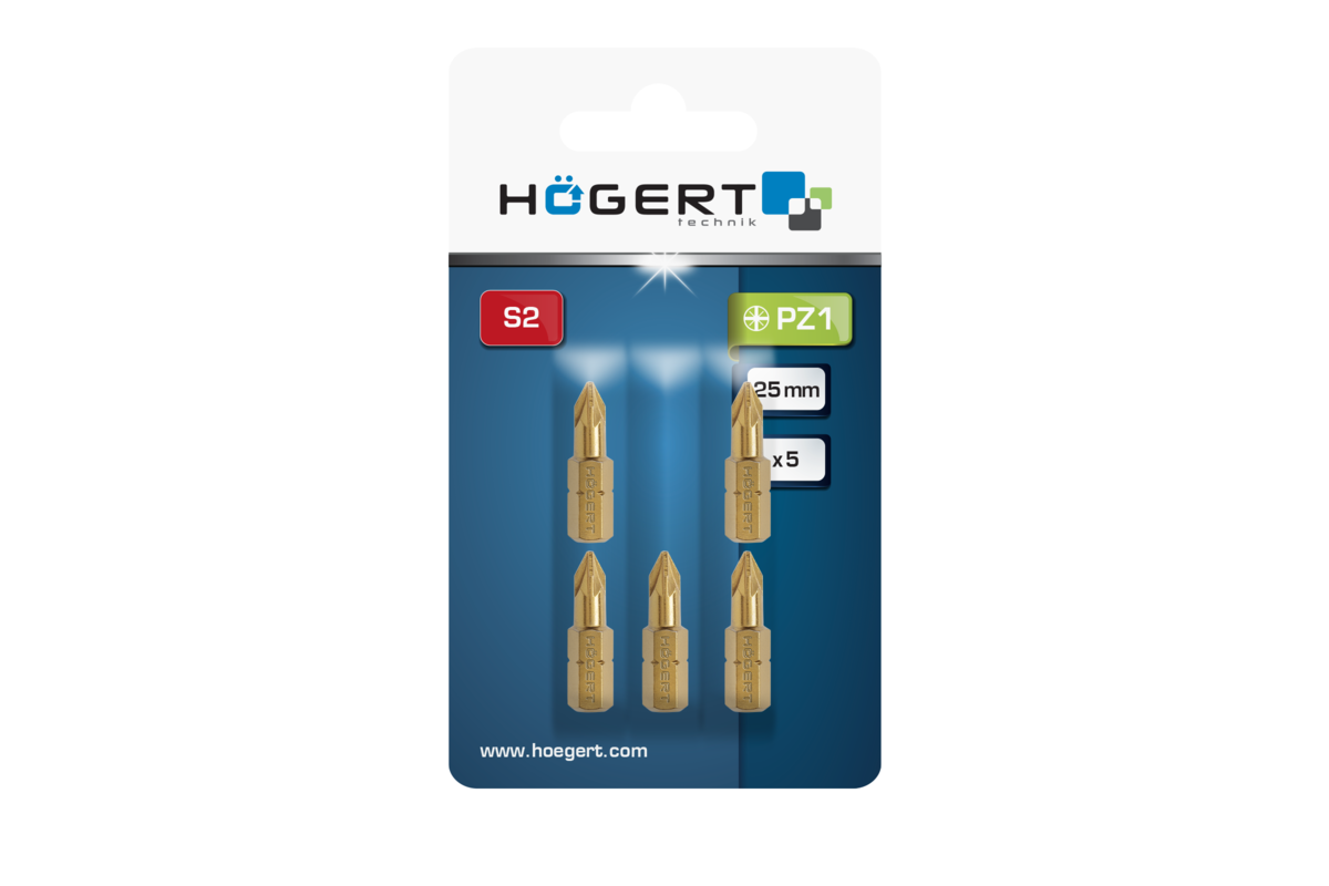 Screwdriver bit, PZ1 25 mm S2 steel, titanium coated, 5- piece blister