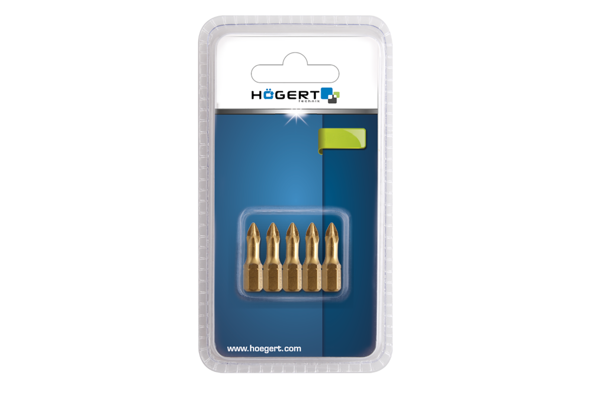 Screwdriver bit, PZ3 25 mm, S2 steel, titanium coated, 5- piece blister