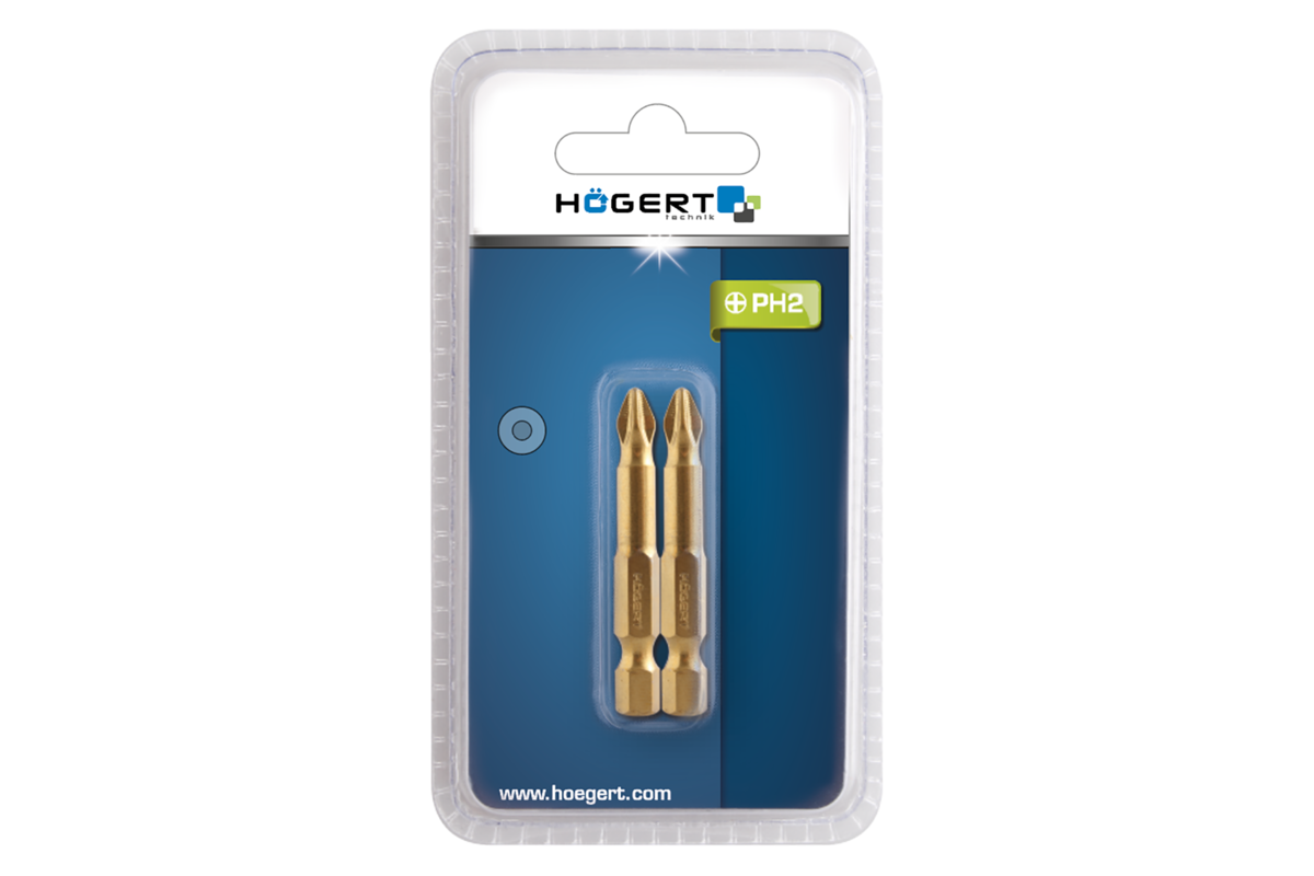 Screwdriver bit, PH2 50 mm, S2 steel, titanium coated, 2- piece blister