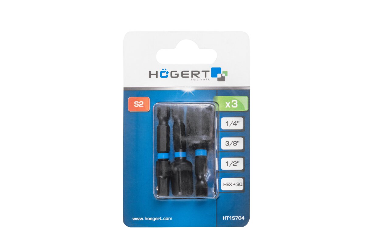 Hogert Impact adapter set for 1/4" sockets, 3 pcs.