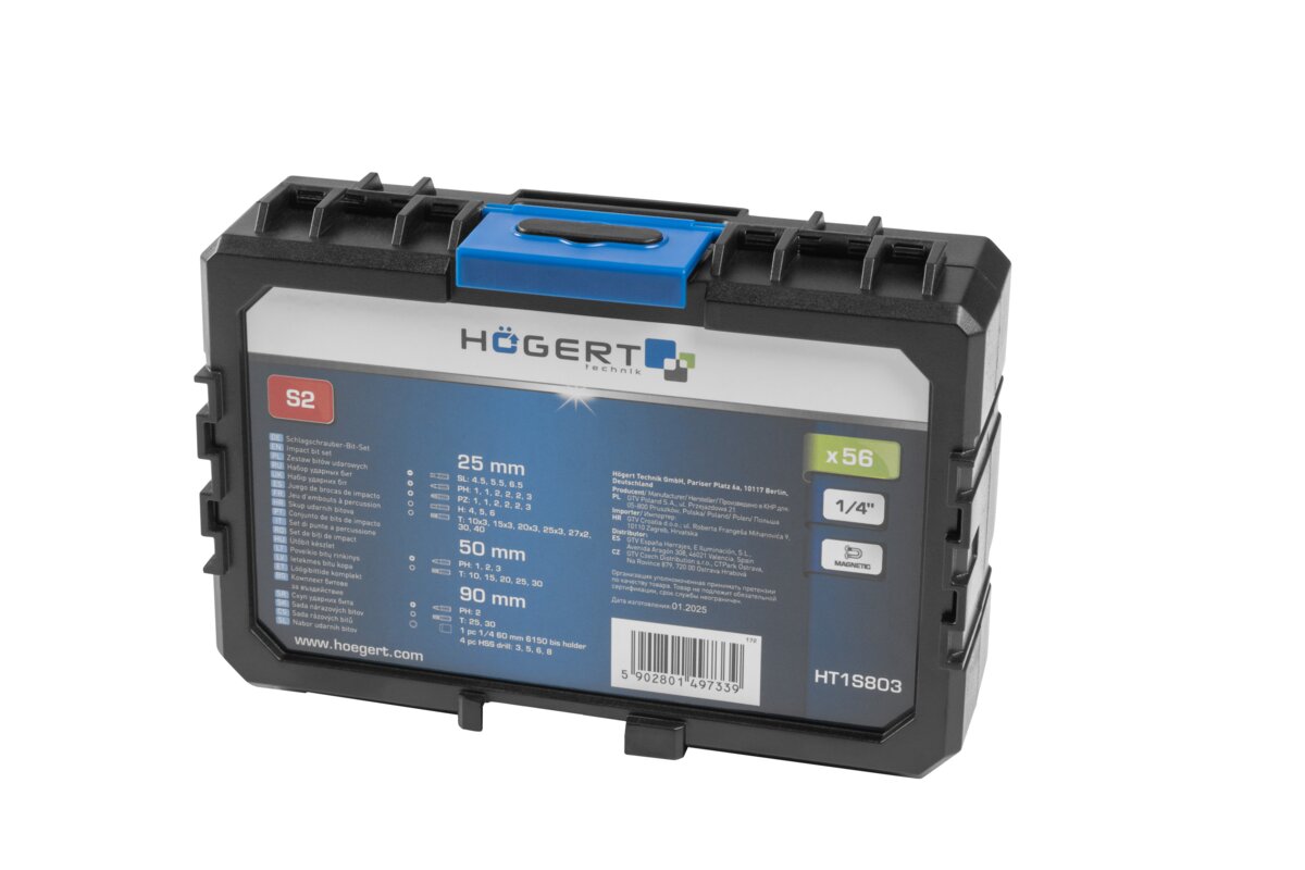 Hogert 56 pcs. Impact Bits set with metal drill bits
