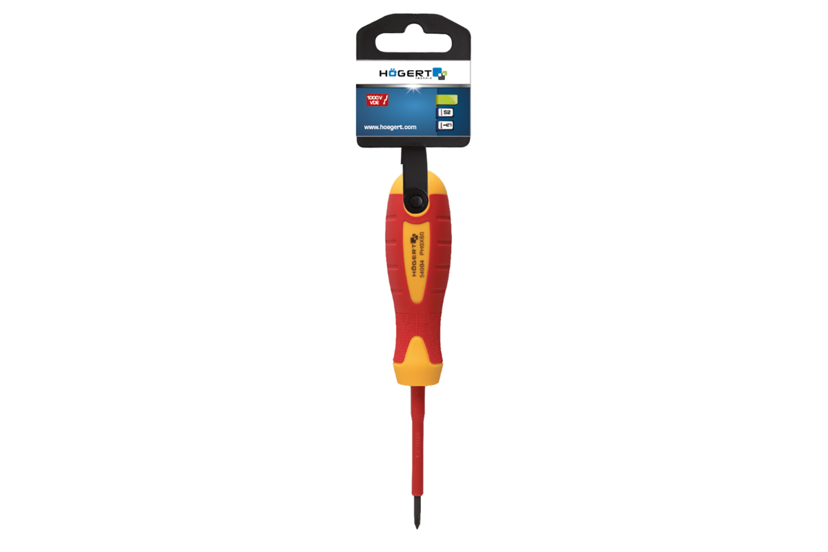 Hogert Insulated screwdriver PH2 100 mm, 1000 V, S2 steel