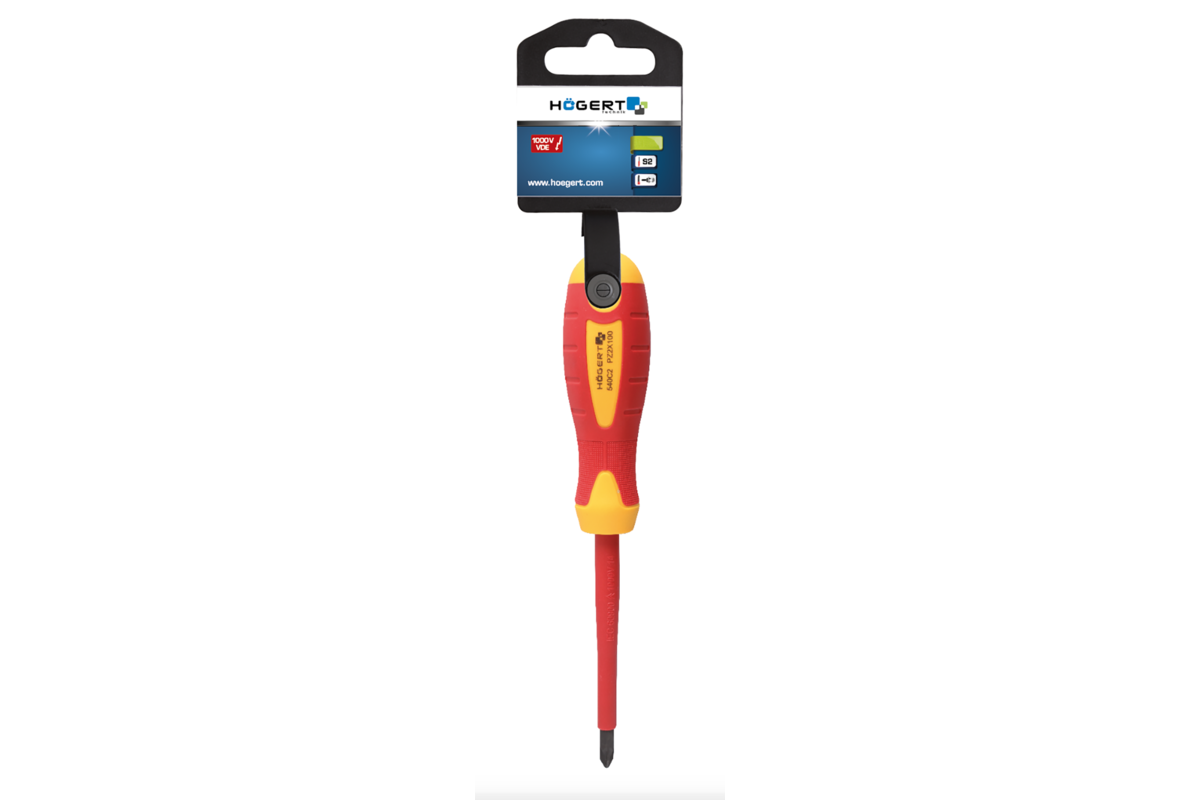 Hogert Insulated screwdriver PZ2 100 mm, 1000 V, S2 steel