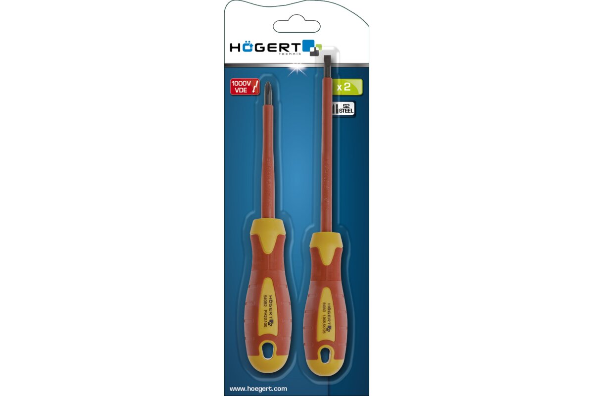 Hogert 2- piece insulated screwdriver set, 1000 V, S2 steel