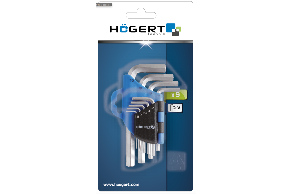 Hogert 9- piece hex keys set, CrV steel