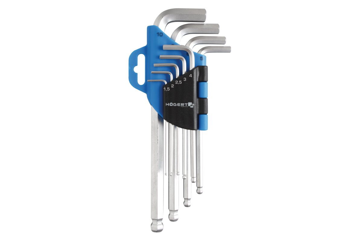 Hogert 9- piece ball-end hex keys set, CrV steel