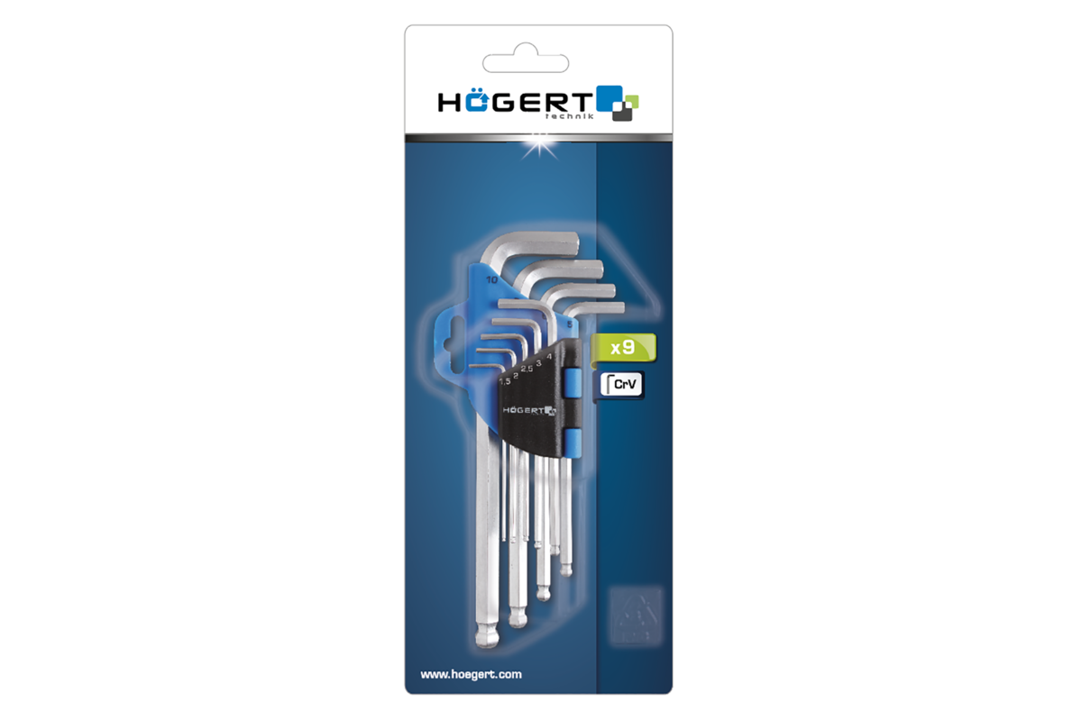 Hogert 9- piece ball-end hex keys set, CrV steel