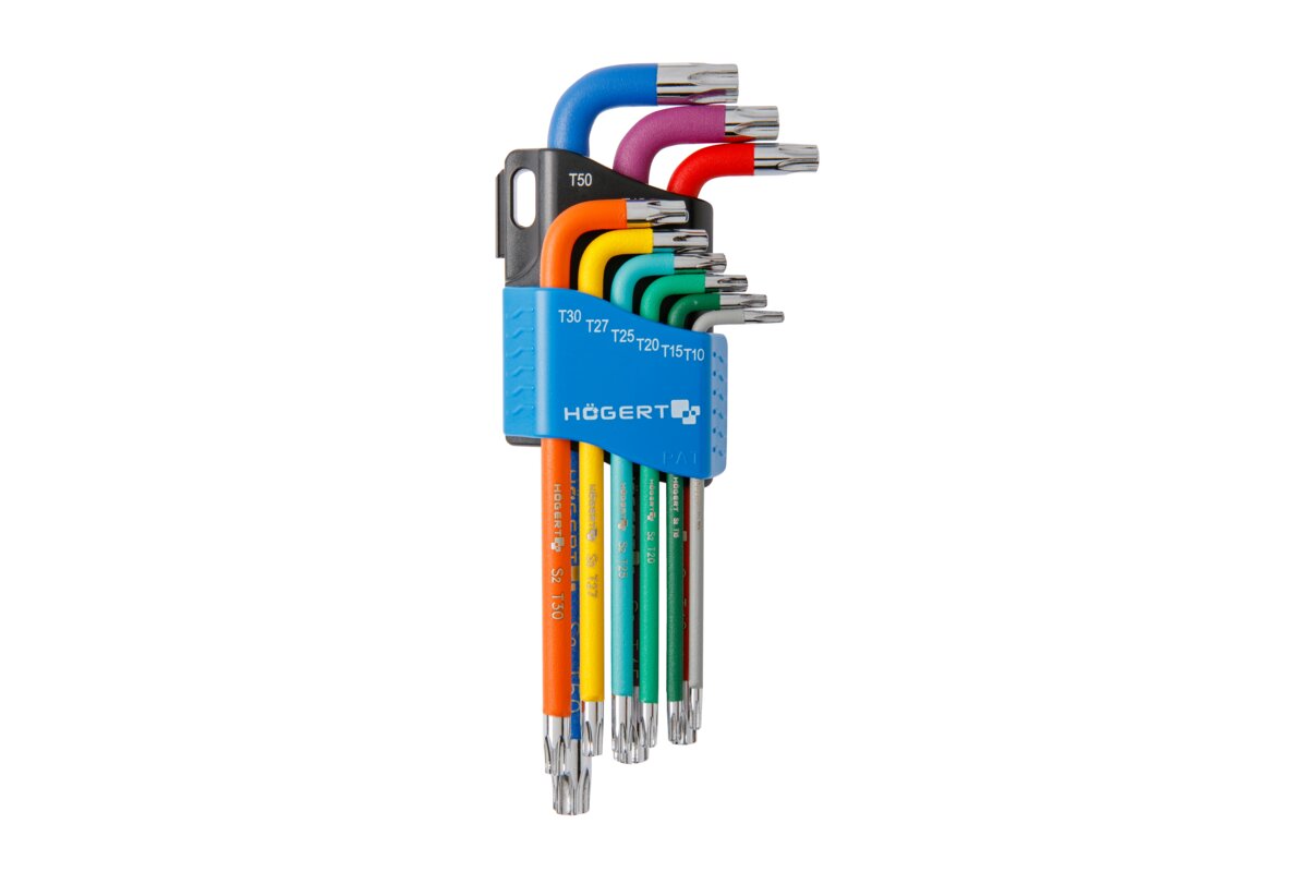 Hogert 9-piece Torx keys set, long arm, colour coded