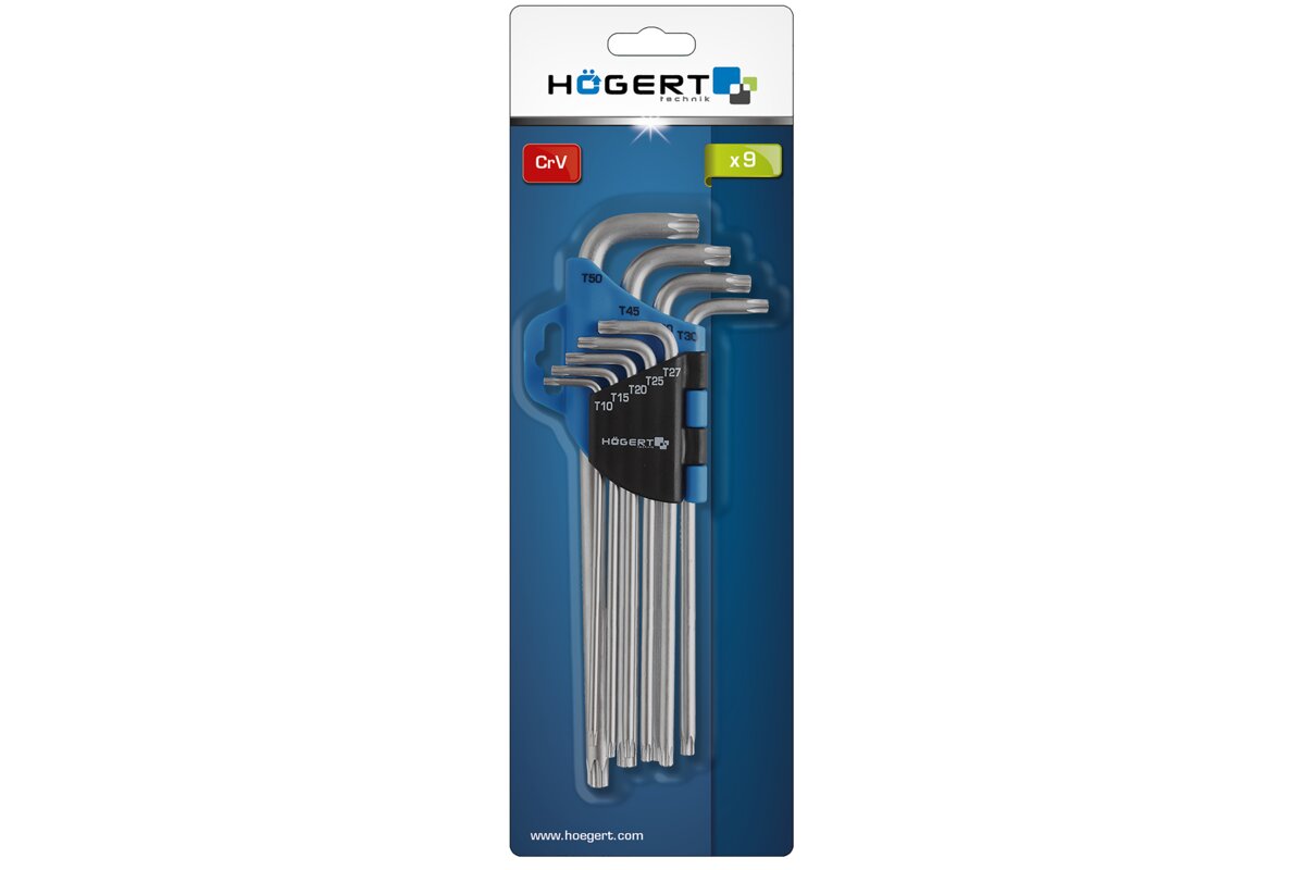 Hogert Hexagonal spanners 9 pcs TORX extra long