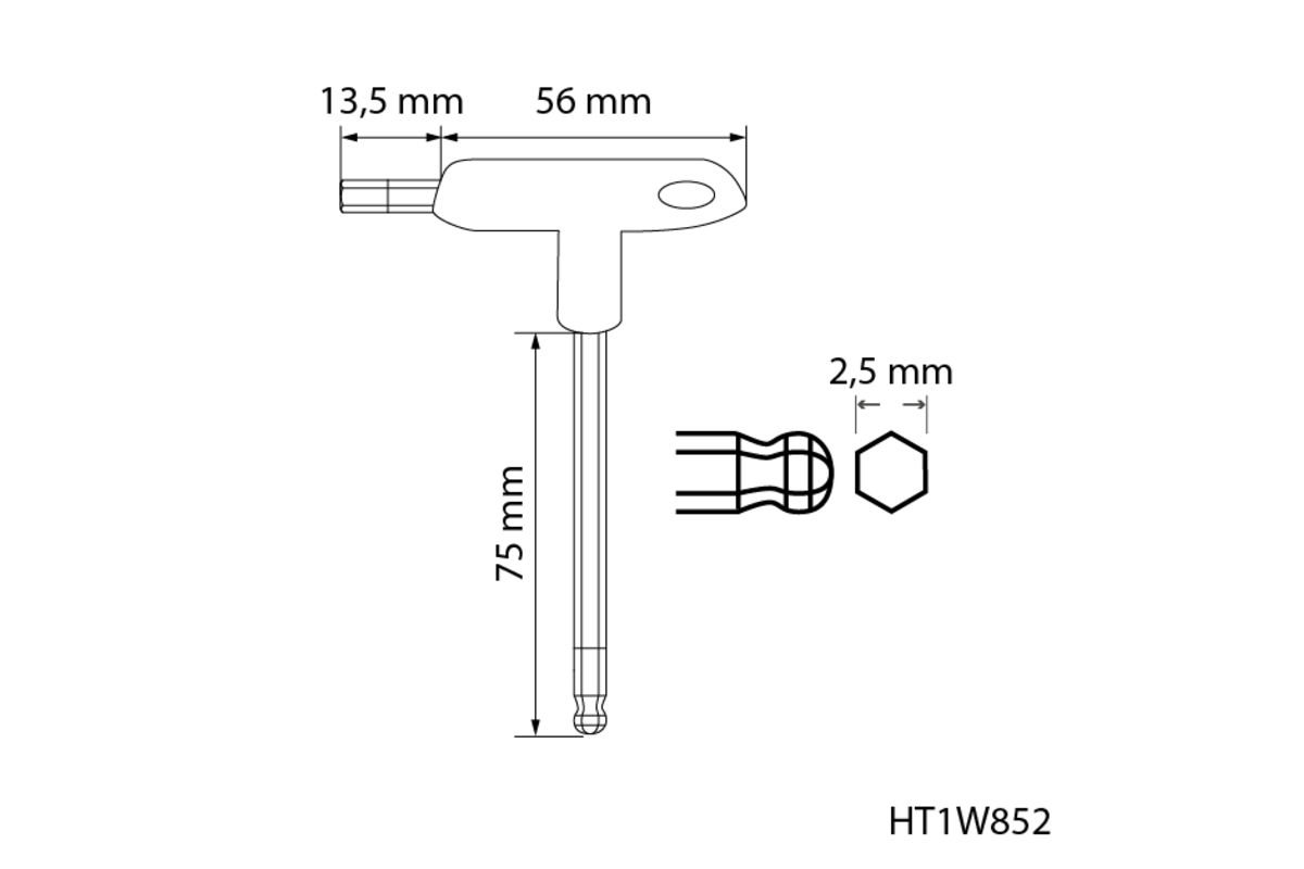 Hogert Hexagonal Wrenches type-T with ball, long 2.5