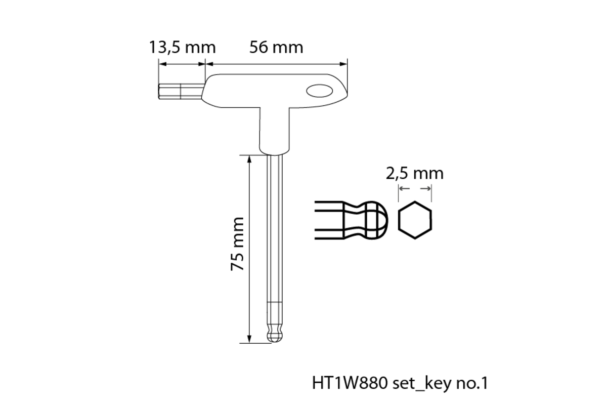 Hogert Hexagonal wrench set type-T with ball, long 8 pcs