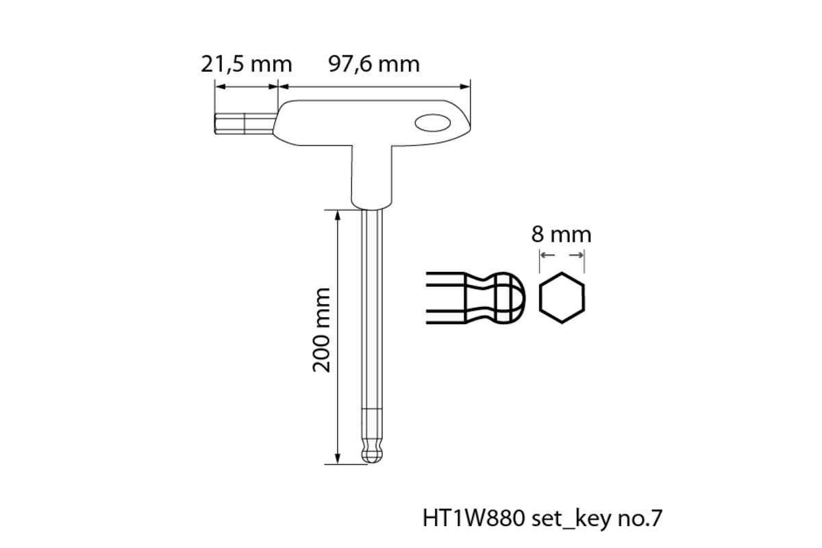 Hogert Hexagonal wrench set type-T with ball, long 8 pcs