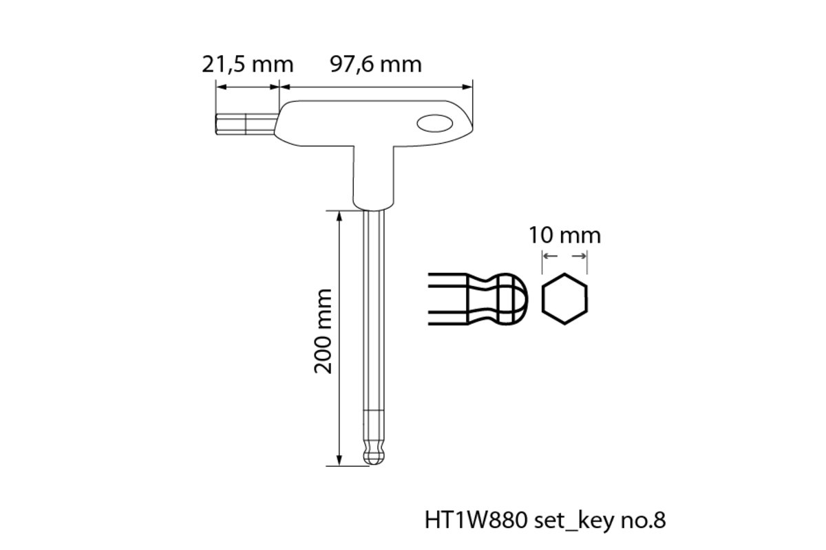 Hogert Hexagonal wrench set type-T with ball, long 8 pcs
