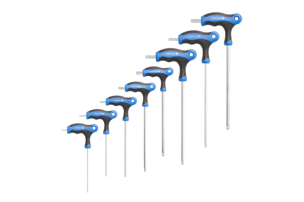Hogert Hexagonal wrench set type-T with ball, long 8 pcs