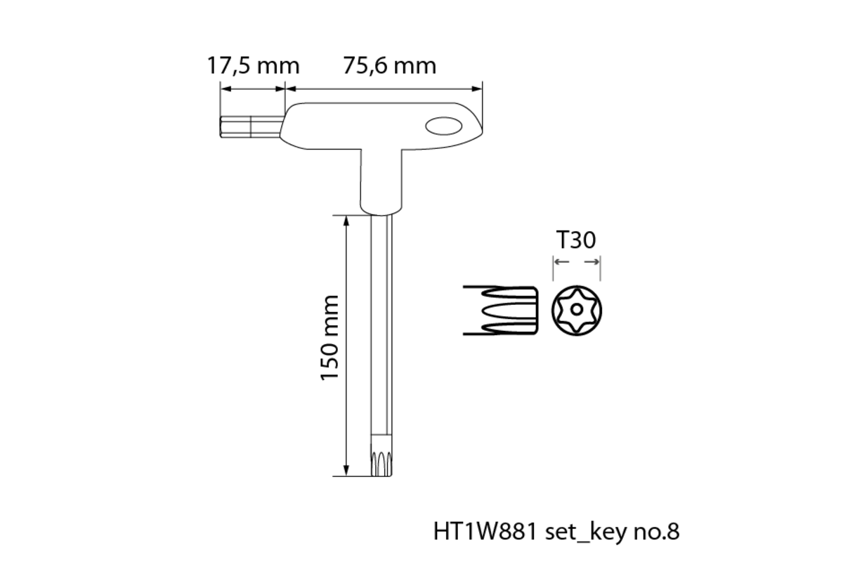 Set of T-handle torx security wrenches