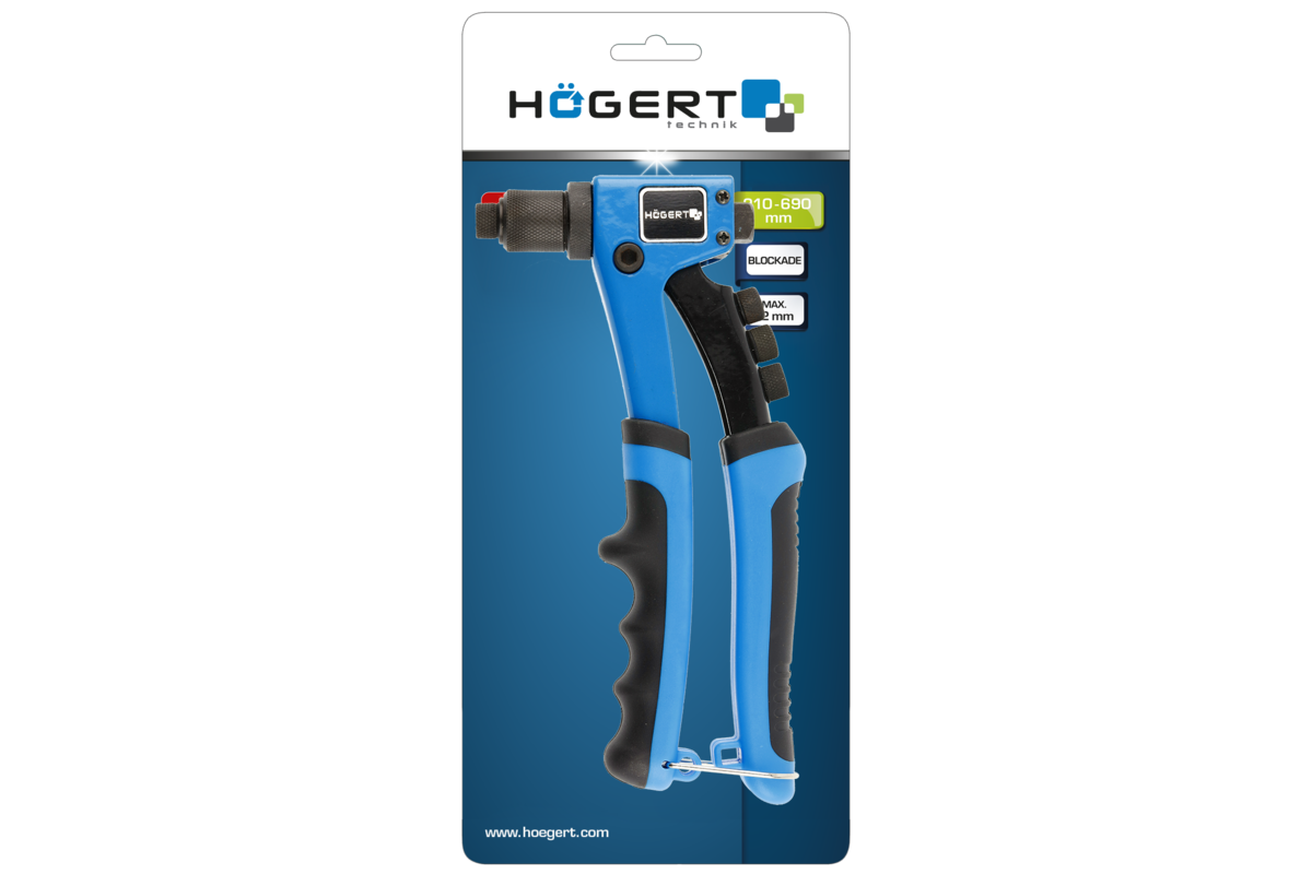 Hogert Hand riveter adjustable 215mm, 4 nozzles
